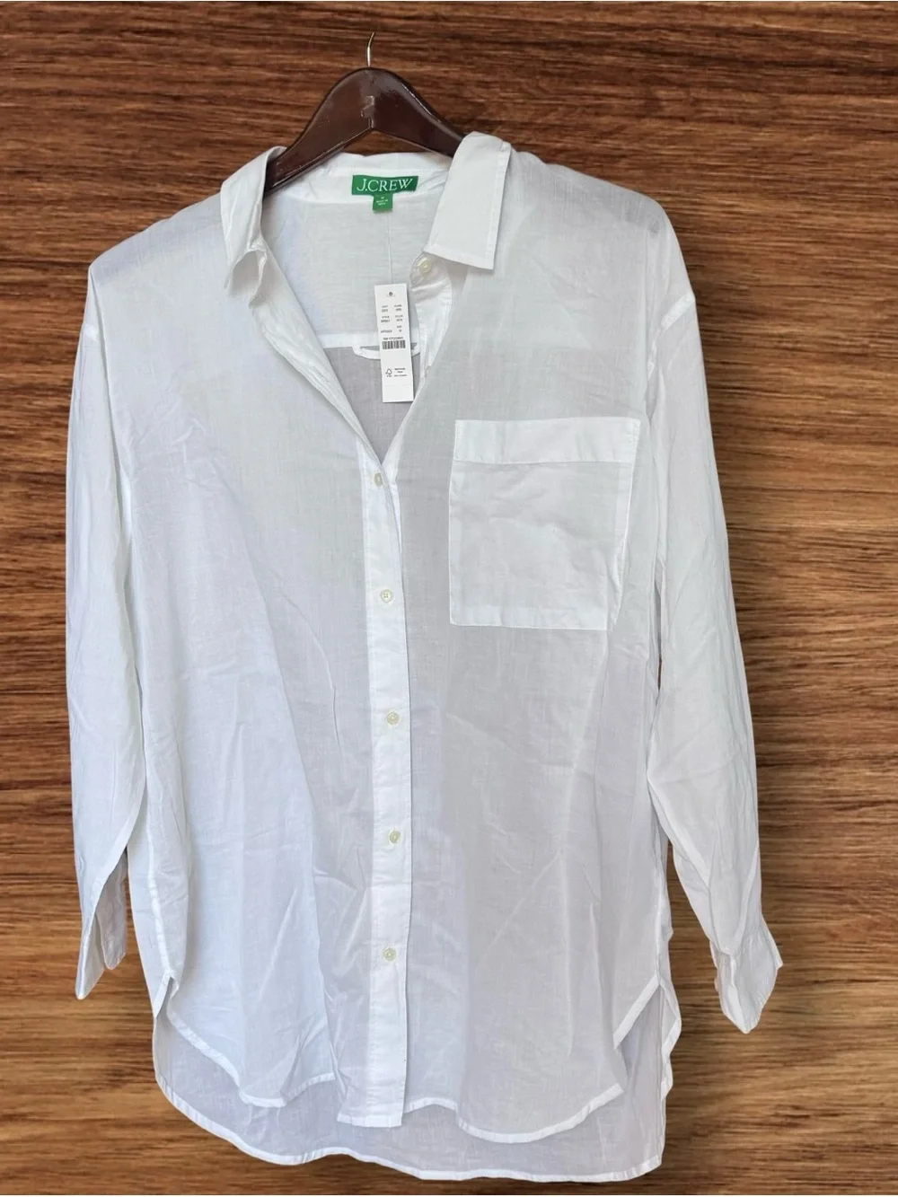 NWT! J.Crew White Button-up cotton voile shirt Size Large